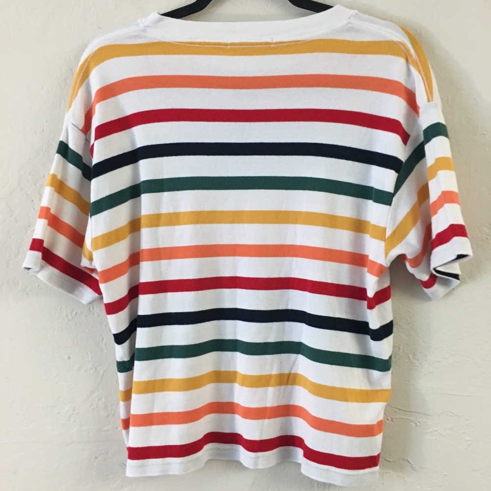 Brandy Melville Short Sleeve Striped T-Shirt 100% Cotton Casual Stretch Relaxed - Picture 5 of 6